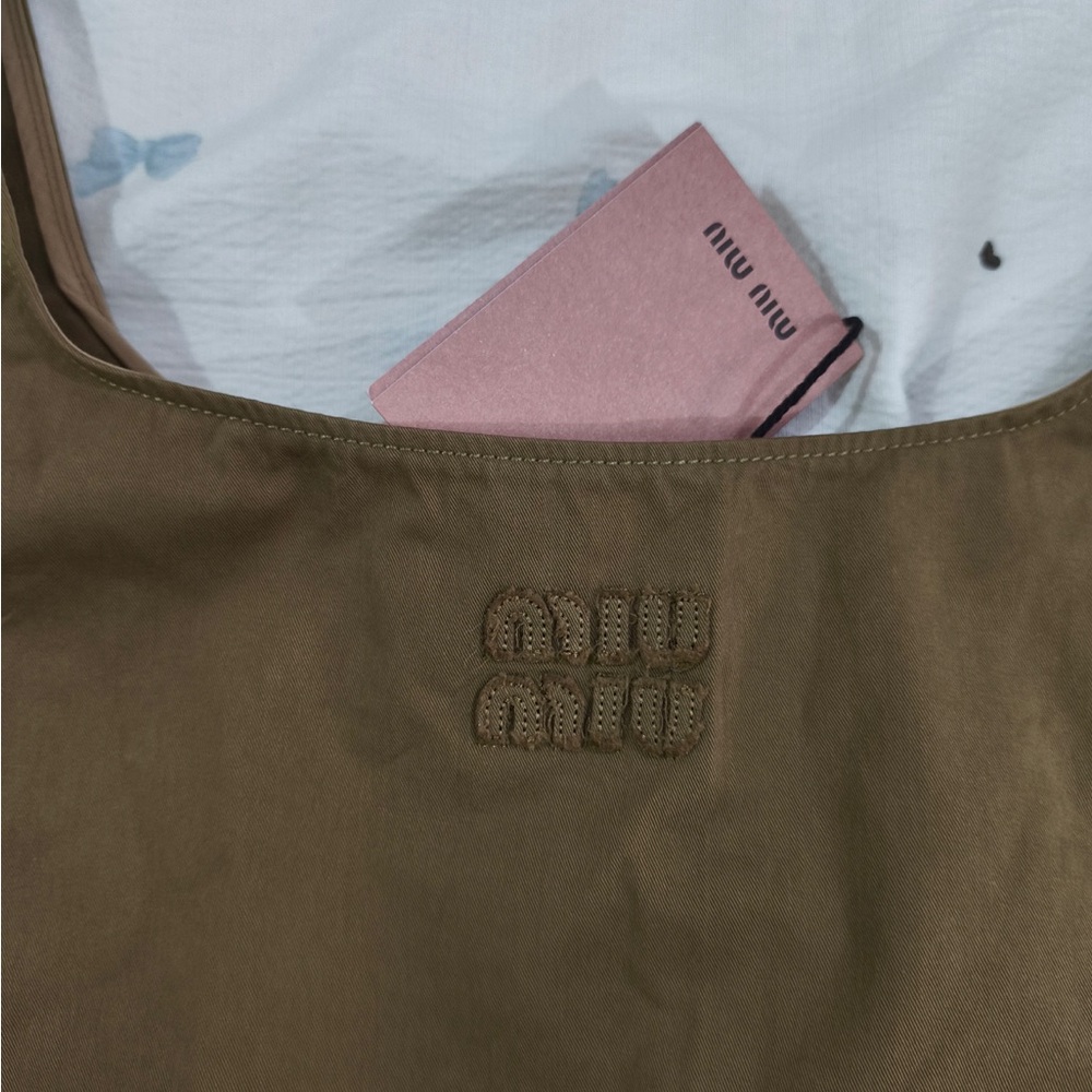 Miu Miu Brown Square-Neck Mini Dress with Cream Belt - Picture 2 of 8